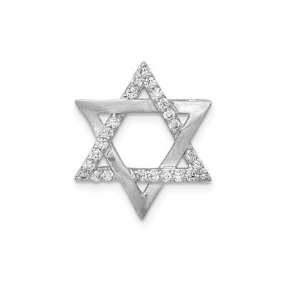 14k Weißgold Davidstern Anhänger Diamant-Akzent poliert jüdisches Collier