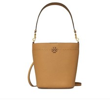NWT TORY BURCH Mcgraw Leather Bucket Bag Tiramisu Brown Tan 100% AUTHENTIC