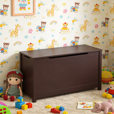 Kids Wooden Toy Box Storage with Safety Hinged Lid for Ages 2+ (Coffee)