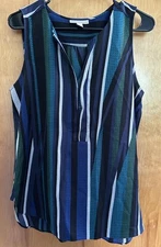 Dana Buchman Womens Sz Medium Tank Top V-Neck Stretchy Relaxed Green Blue