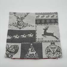 White Grey Reindeer Santa Sleigh 15x17  Zip Throw Pillow Cover Holiday Winter