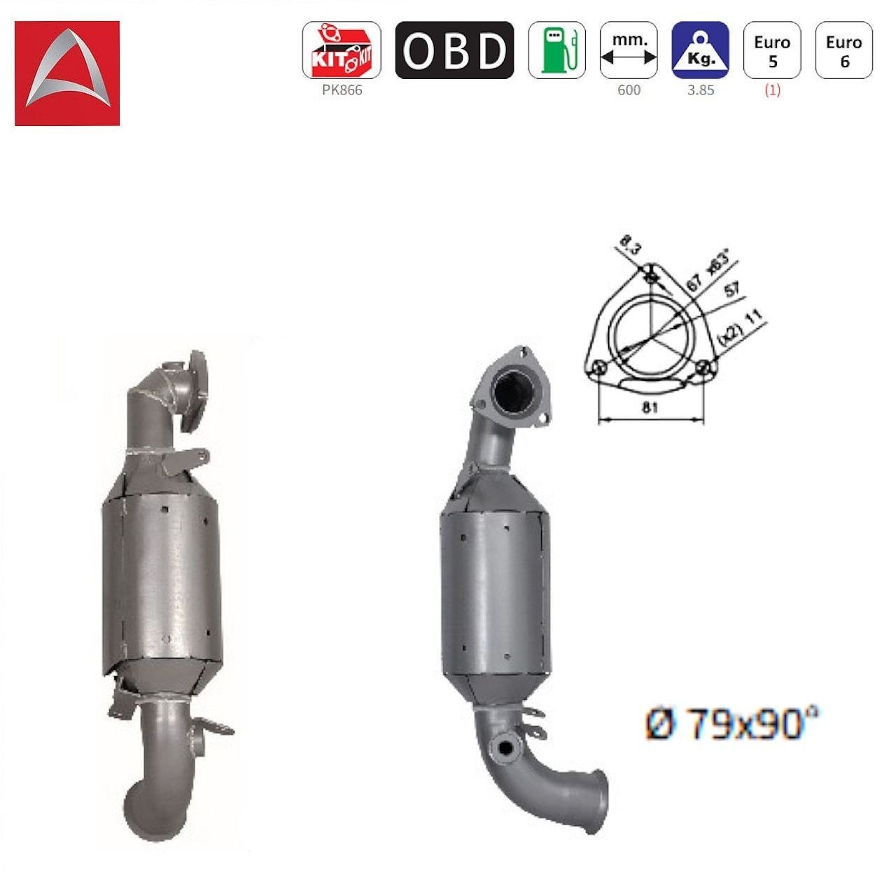 Catalyseur OPEL Grandland et PEUGEOT 3008 pour moteur 1.6 THP essence