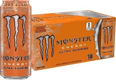 Monster Energy Ultra Sunrise, Sugar Free Energy Drink, 16 Fl Oz - Pack of 15
