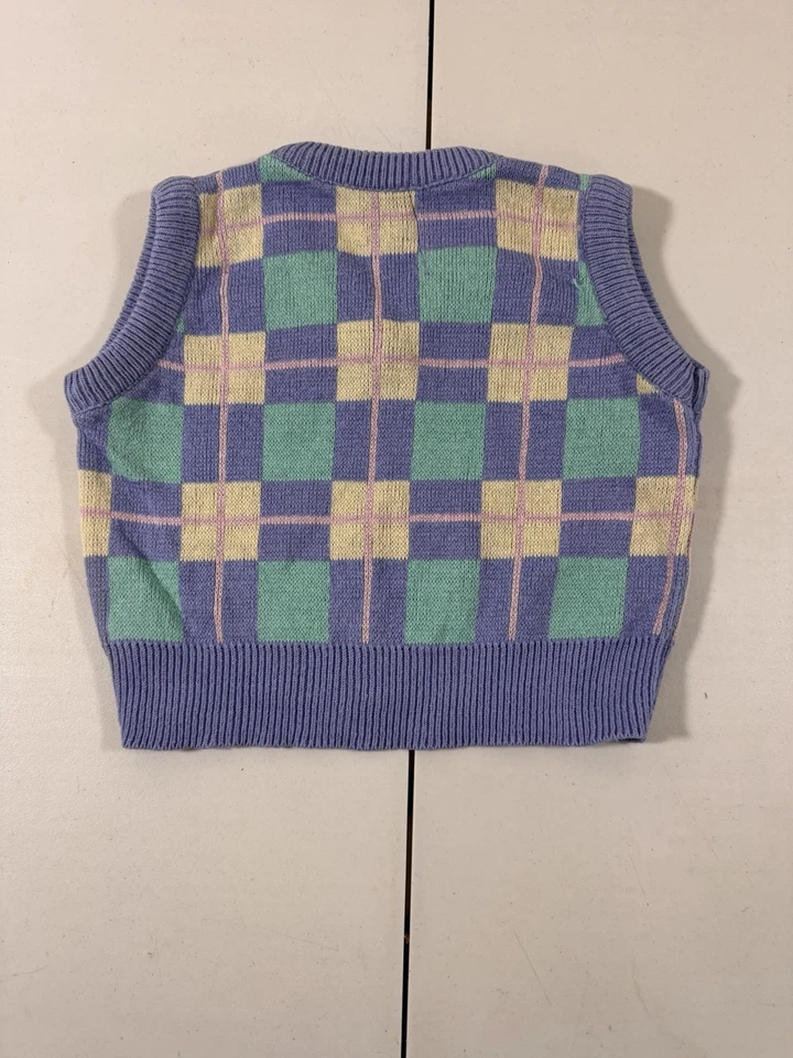 Vtg Kitestrings Baby Pastel Plaid Sweater Vest 6-9 Months Cotton Cardigan - Image 4 of 4
