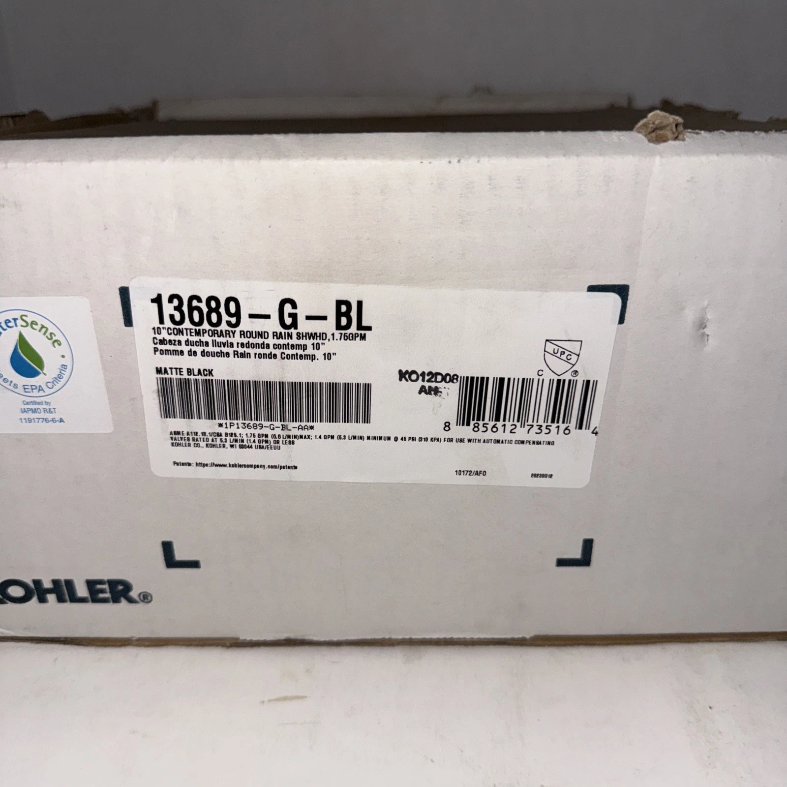 Kohler 13689-G-BL Contemporary Round 1.75 GPM Rainhead - Matte Black