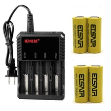 4pcs ETSAIR 26650 Battery 3.7V Li-ion Rechargeable Cell + 4 Slot Charger