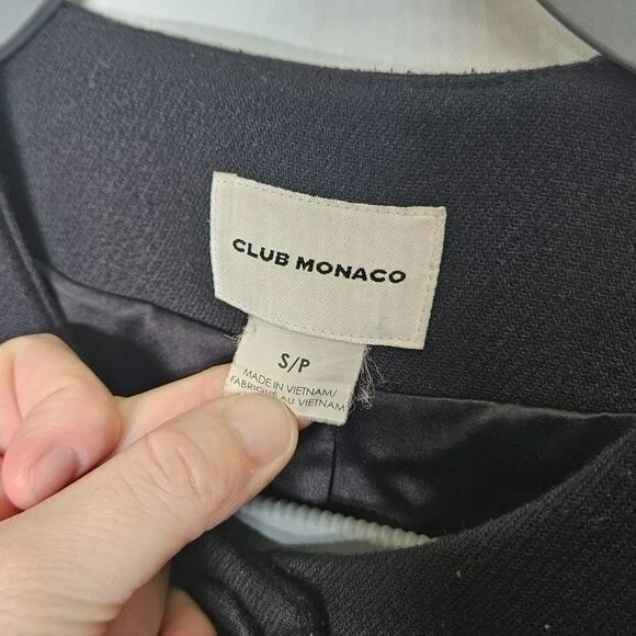 Club Monaco Black Coat Mid Length Wool Blend Lambs Leather Jacket winter sz S - Image 3 of 4