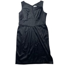 Calvin Klein Black Sleeveless V-Neck Dress Sz 14 Women's Elegant Pleated Waist