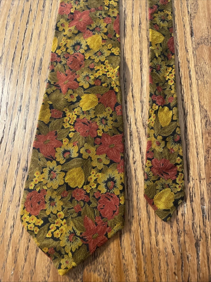 Винтажный мужской галстук Tango By Max Raab из шерстяной смеси с цветочным рисунком США - Изображение 4 из 4