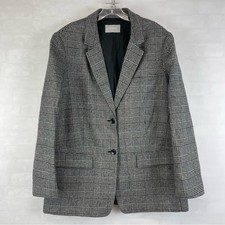 Everlane Oversized Wool Blend Blazer Gray Plaid Check Women's Size 16 Longline