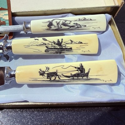 OTHELLO VTG KITCHEN CARVING SET Made In Solingen Germany Signed Nuguruk