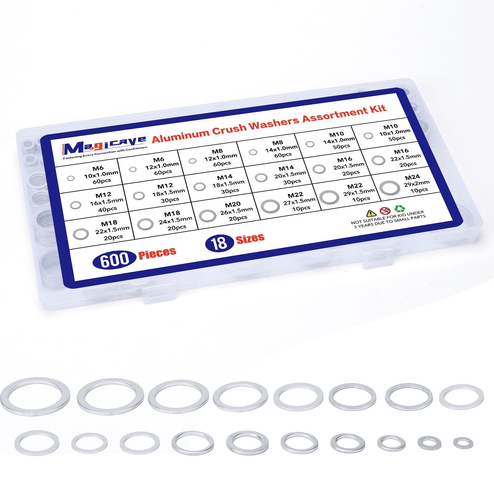 160 stuks olieafvoerplug, crush washer assortment kit, inclusief