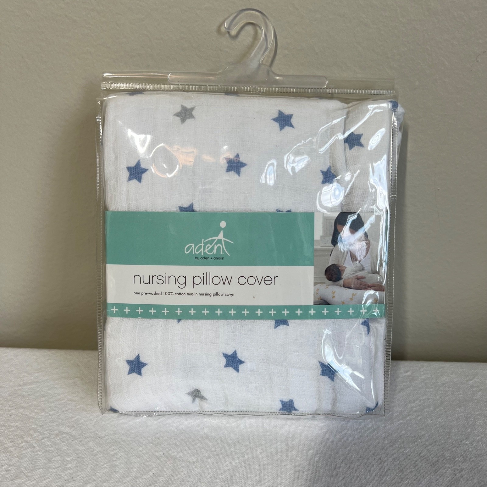 Aden & Anais Dashing Nursing Pillow Cover New White with Blue Stars-image