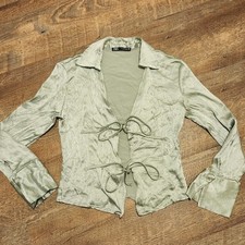 Zara Satin Sage Front Tie Top Small