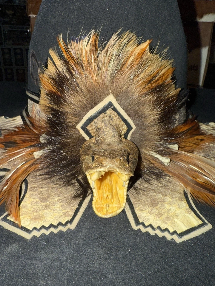 VTG Black 10X Charlie 1 Horse Custom Hat-Rattlesnake Head/Band Pheasant - 7 1/8 - Image 2 of 4
