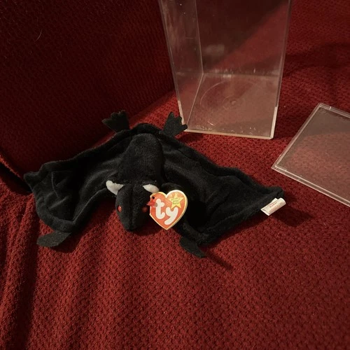 Vtg 1995 Radar Black Bat Beanie Baby TY Red Eyes 4091 In Case