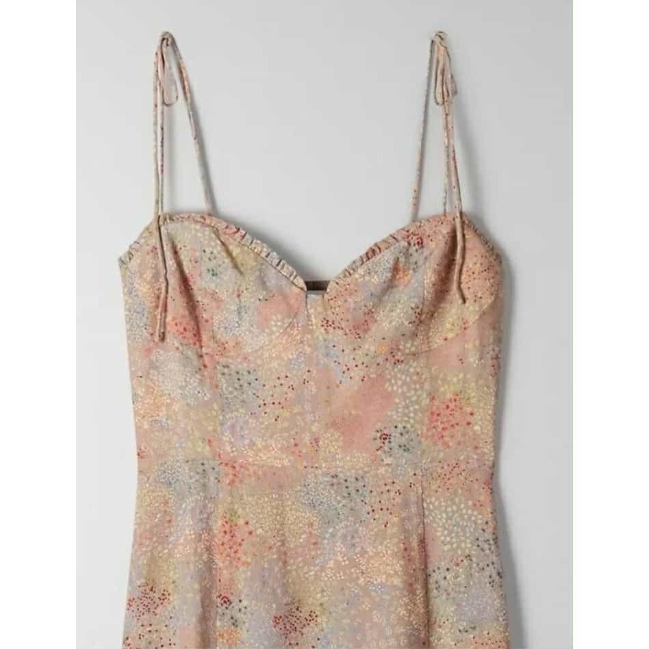 Wilfred Aritzia Shimmer Floral Mini Dress Pastel Sweetheart Tie Strap Size 4