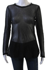 Raquel Allegra Womens Black Cotton Crew Neck Long Sleeve Top Grunge Size 2