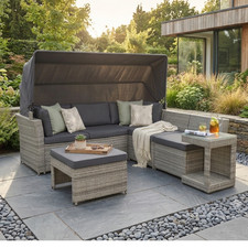 Garden Gear Rattan Daybed With Canopy Outdoor Patio Lounge Sofa Furniture Set