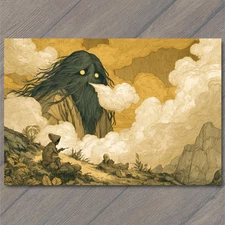 Art Print Giant Smoky Creature Glowing Eyes Mountains Clouds Fantasy Weird