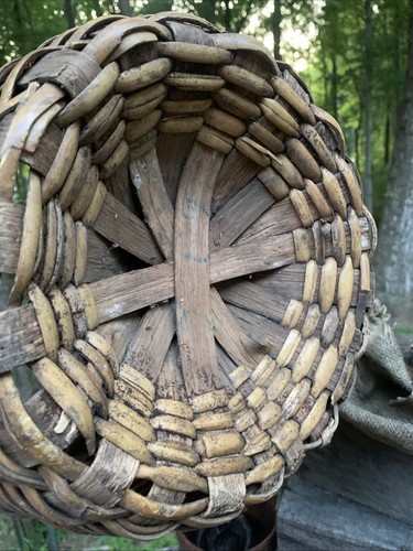 antique Early PRIM hand woven gathering harvest basket handles BEST! - Picture 9 of 12