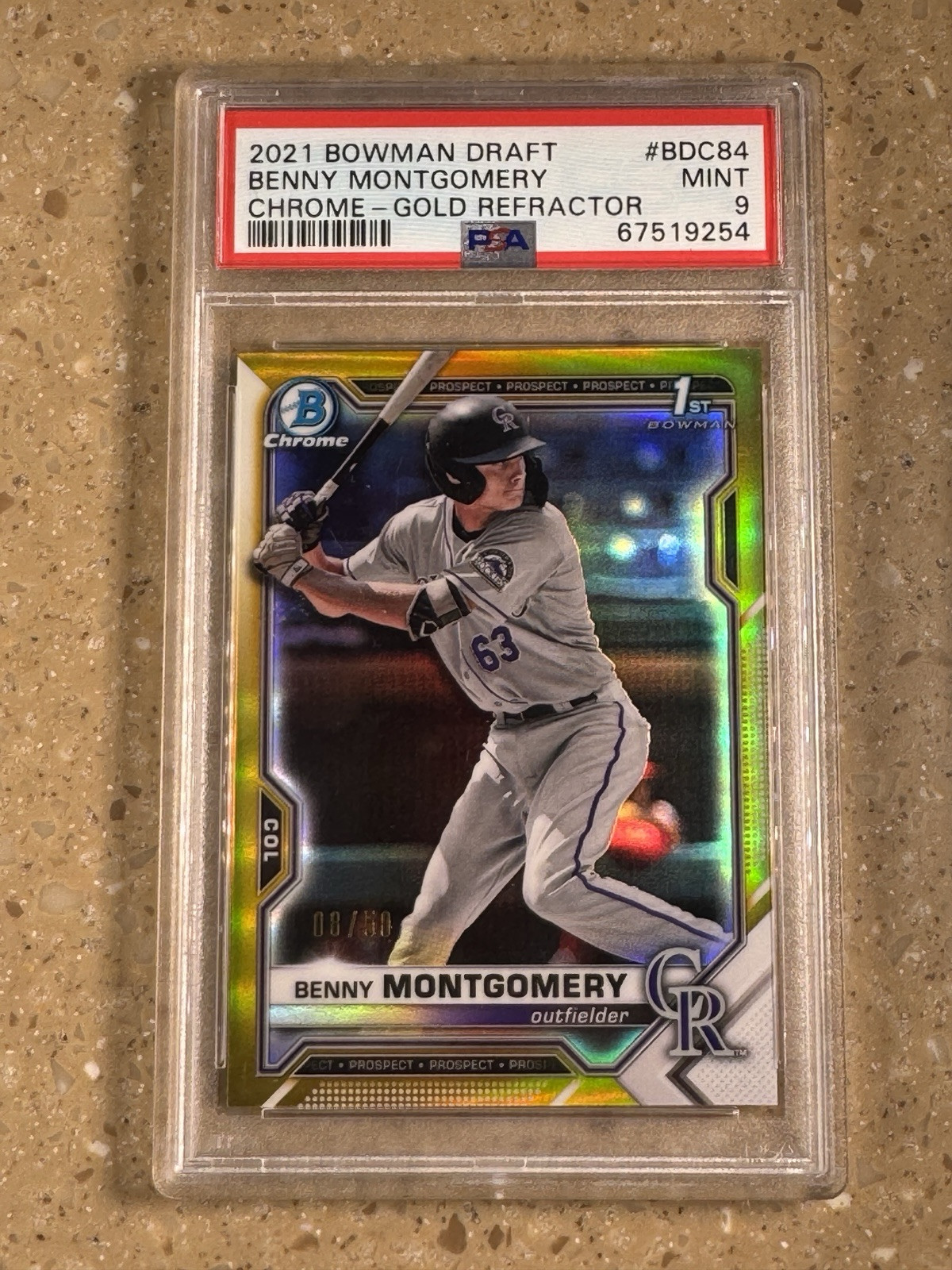 2021 Bowman Draft Chrome Benny Montgomery Gold Refractor #/50 PSA 9