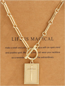 Authentic Chunky Gold Cross Necklace for Women Trendy Dainty 14K Gold Plated Paperclip Cha