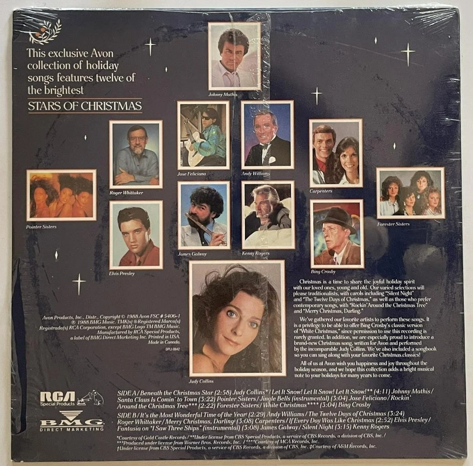 Avon The Stars of Christmas LP SEALED NOS (1988) Elvis Bing Carpenters Mathis ++ - Image 2 of 3