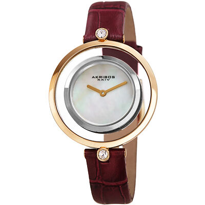 Women's Akribos XXIV Ak1060PU Swarovski Purple Crocodile Style Leather Watch 