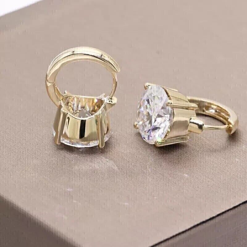 Solitaire Hoop Earrings 2Ct Simulated Diamond 14K Yellow Gold Plated Round Cut-image