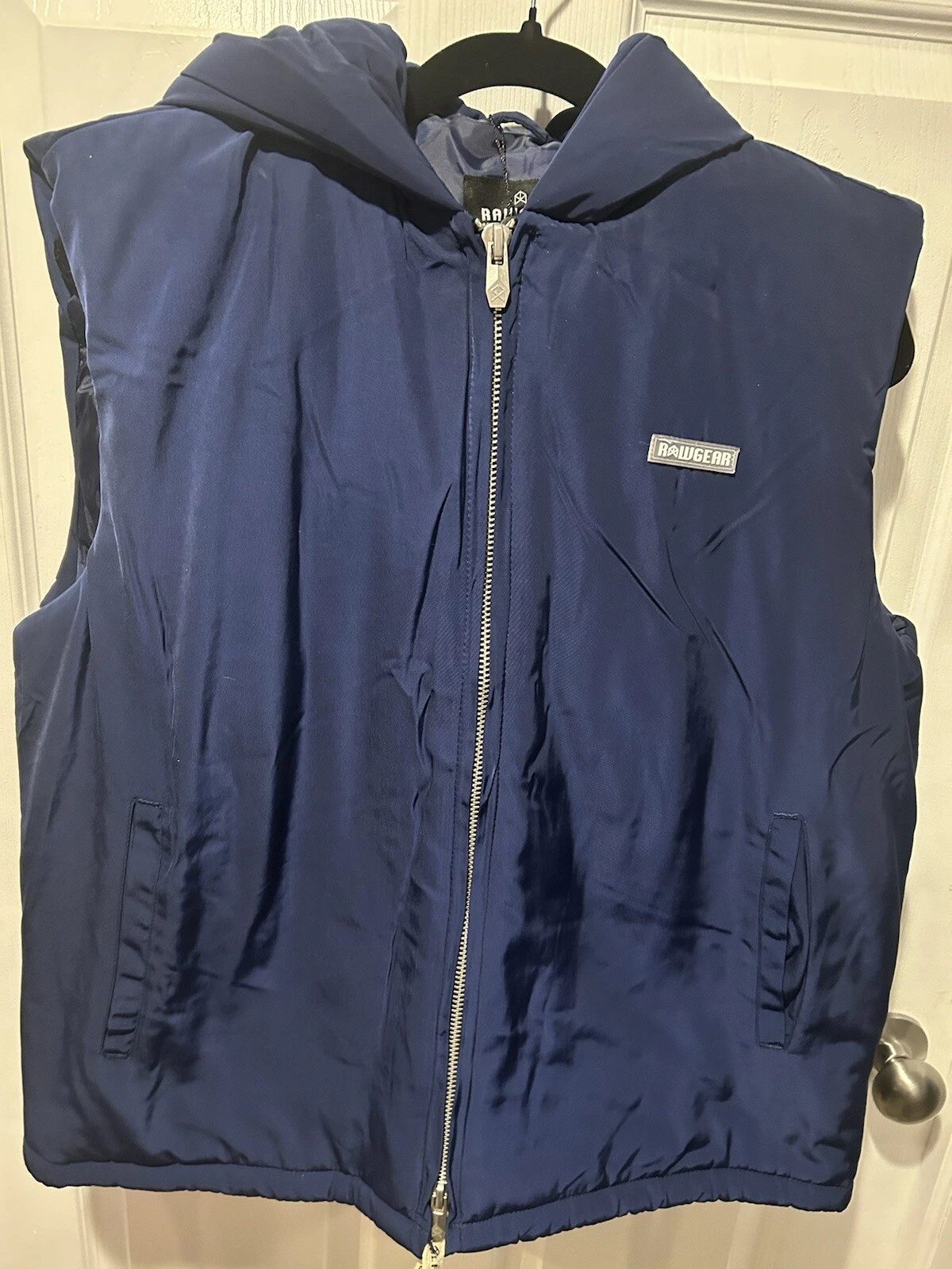 RAWGEAR Men's Vest Small Insulated Zip Front Puffer Hoodie Navy Blue Zipped NWT