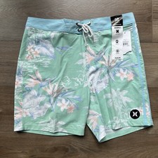 Hurley Men's 30 Phantom Naturals Tailgate 18 Boardshorts Blue Green Floral