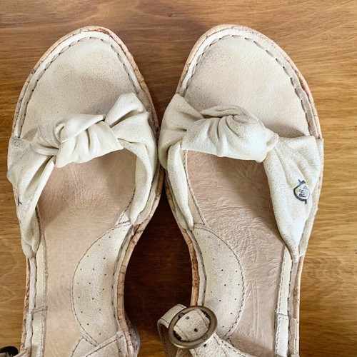 Geborene bequeme Leder-Sandalen offene Zehenpartie Kork Keilabsatz goldfarben schimmernd Damen 8 - Bild 6 von 11