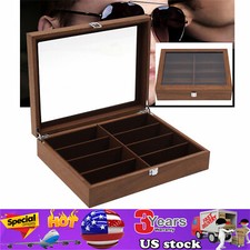 8/12 Slot Wood Eye Glasses Case Storage Cover Eyewear Display Box Organizer New