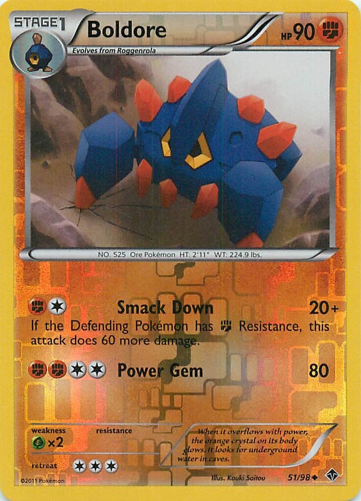 Boldore 51/98 - Emerging Powers - Uncommon - Reverse Holo - Pokemon Card - NM