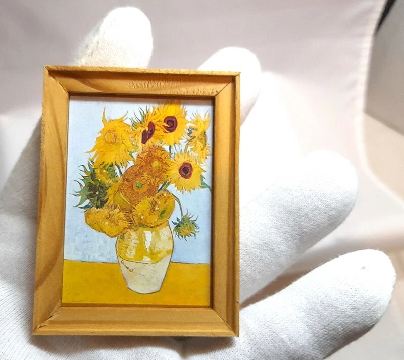 CASA BAMBOLE GIRASOLI VAN GOGH MINI QUADRO 1:12 Fatto a mano PEZZO UNICO Miniatu - Immagine 2 di 4