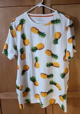 Zip Code  Pineapple T-shirt Mens Large White Crew Neck  Tropical  Hawaiian Fruit