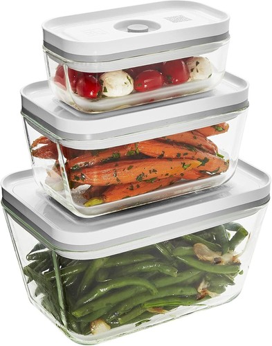 Fresh & Save 3-pc Glass Food Storage Meal Prep Container Vacuum Seal Kitchen New