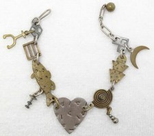 Vtg Thomas Mann Techno Romantic Sterling Mixed Metal Heart Fish Moon Bracelet