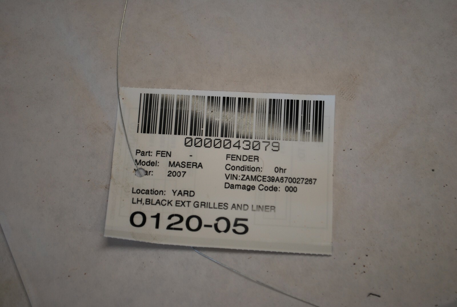05-12 MASERATI QUATTROPORTE FENDER LEFT DRIVER SIDE OEM 06 07 08 09 10 11