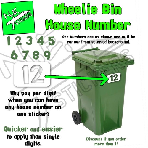 White Wheelie Bin House Number Sticker Wheely Dustbin Decal Peel