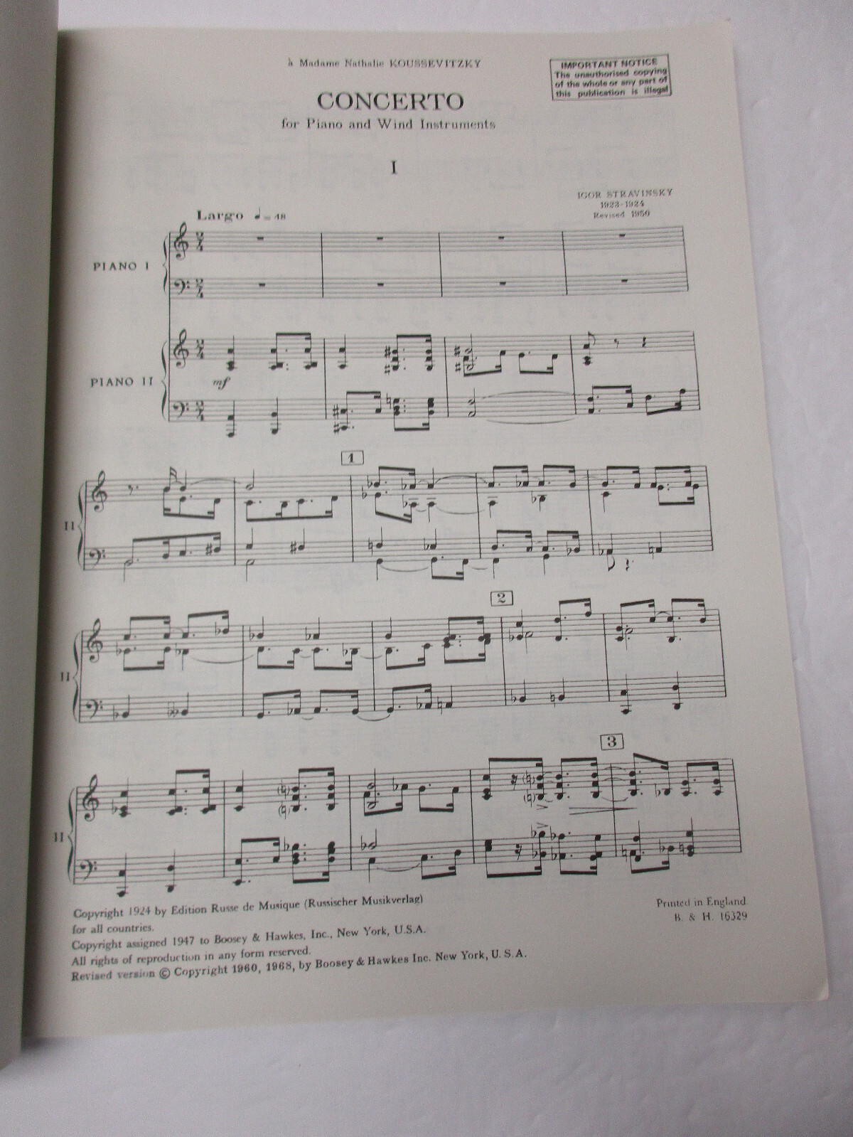 Igor Stravinsky Concerto Due Pianoforti Duetto Partiture Boosey & Hawkes foto 2