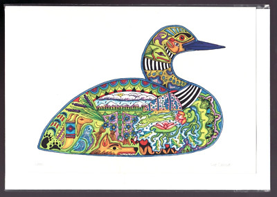 LOON art card by eco-art totem style artist Sue Coccia - New 6'' x 9''