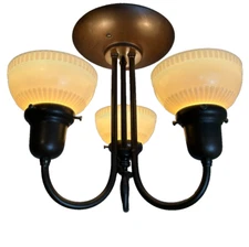 1930-40s three light simi-flush mount slip shade fixture