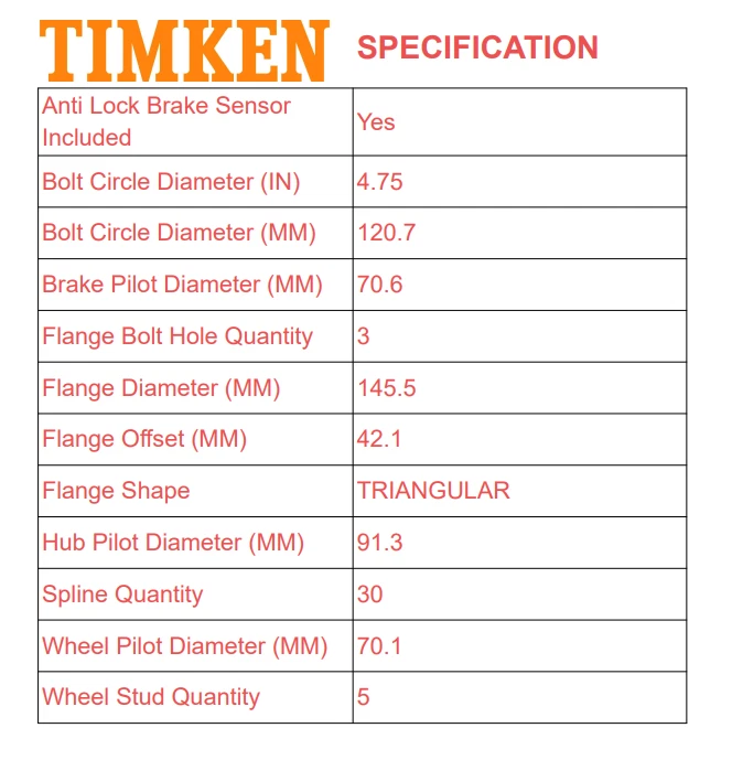 Cojinete de rueda trasera y buje Timken para Cadillac XLR CHEVROLET CORVETTE Foto 3 de 4