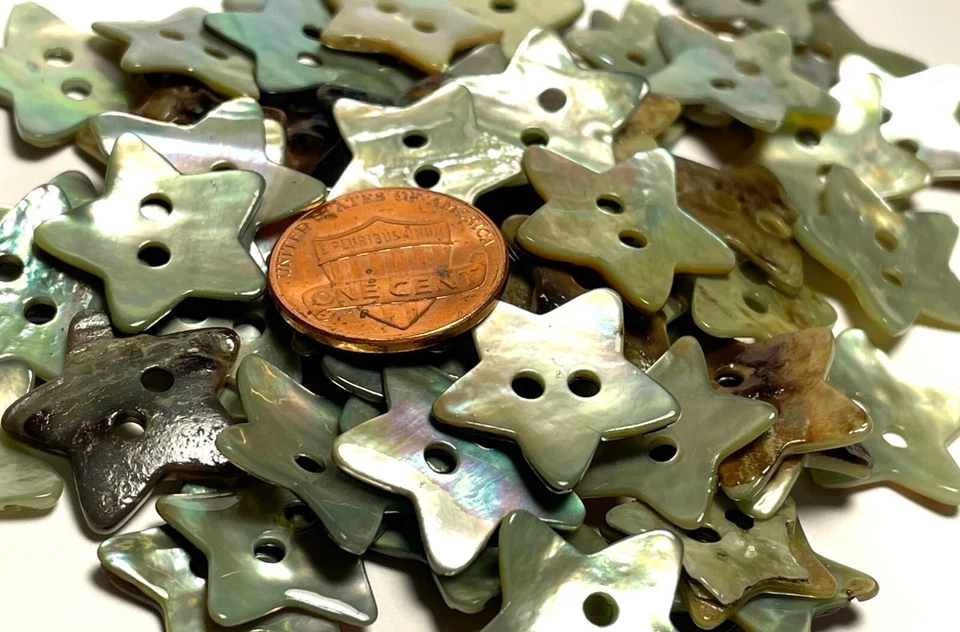 8 PCS ONLY! Dyed Pale Green Star Abalone Shell Sew-thru Buttons 19mm 3/4" 13552 - Image 2 of 4
