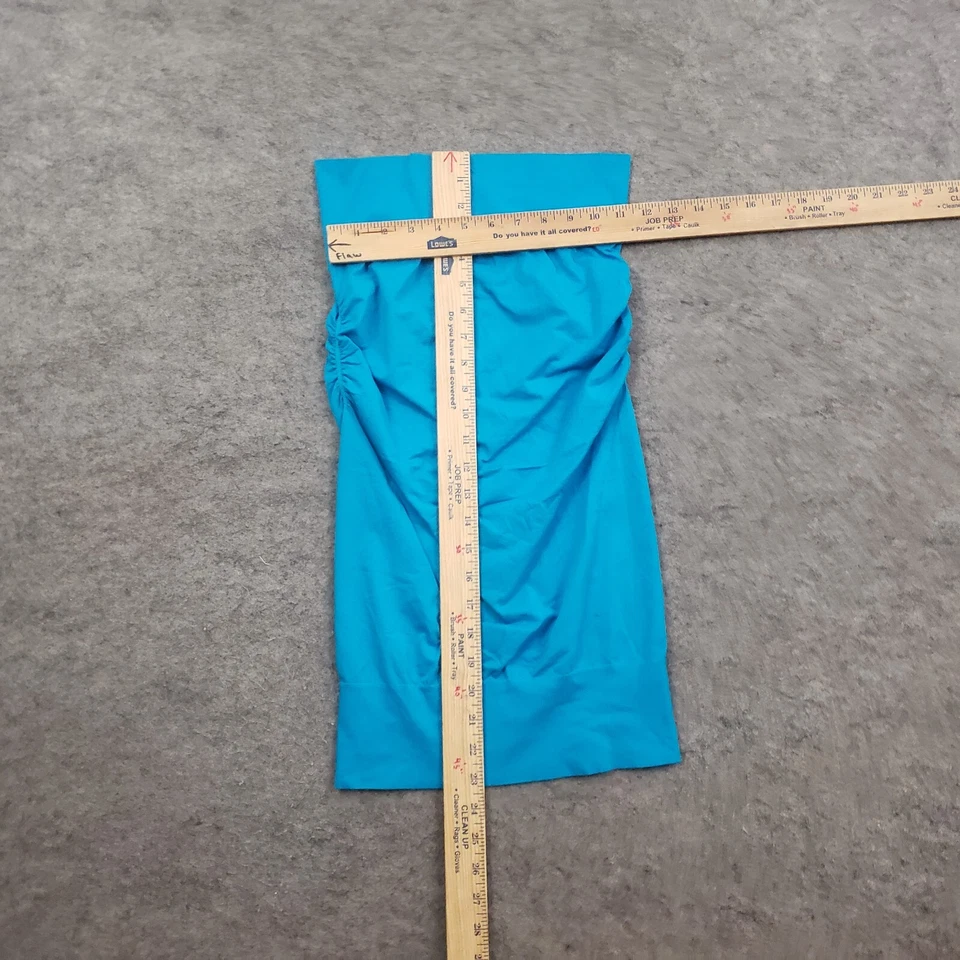 Saia básica ativa feminina pequena azul lápis comprimento reto joelho elástico franzido - Imagem 3 de 4