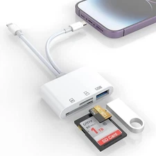 SD Card Reader for iPhone/iPad, Lightning + USB C Connector to SD/TF Card Reader