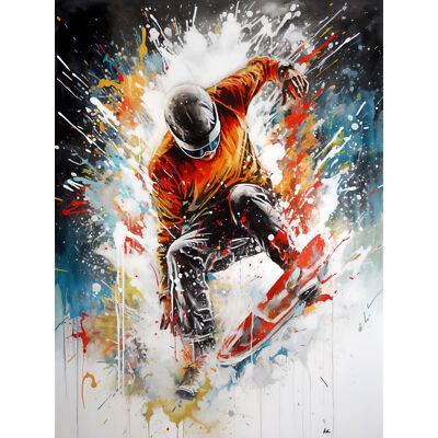 Extreme Sports Snowboarding Paint Splat Portrait Huge Art Print Picture 18X24 In