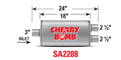 CHERRY BOMB SA2589 SALUTE MUFFLER 3 inch OVAL OFFSET//CENTER STAINLESS WELDED